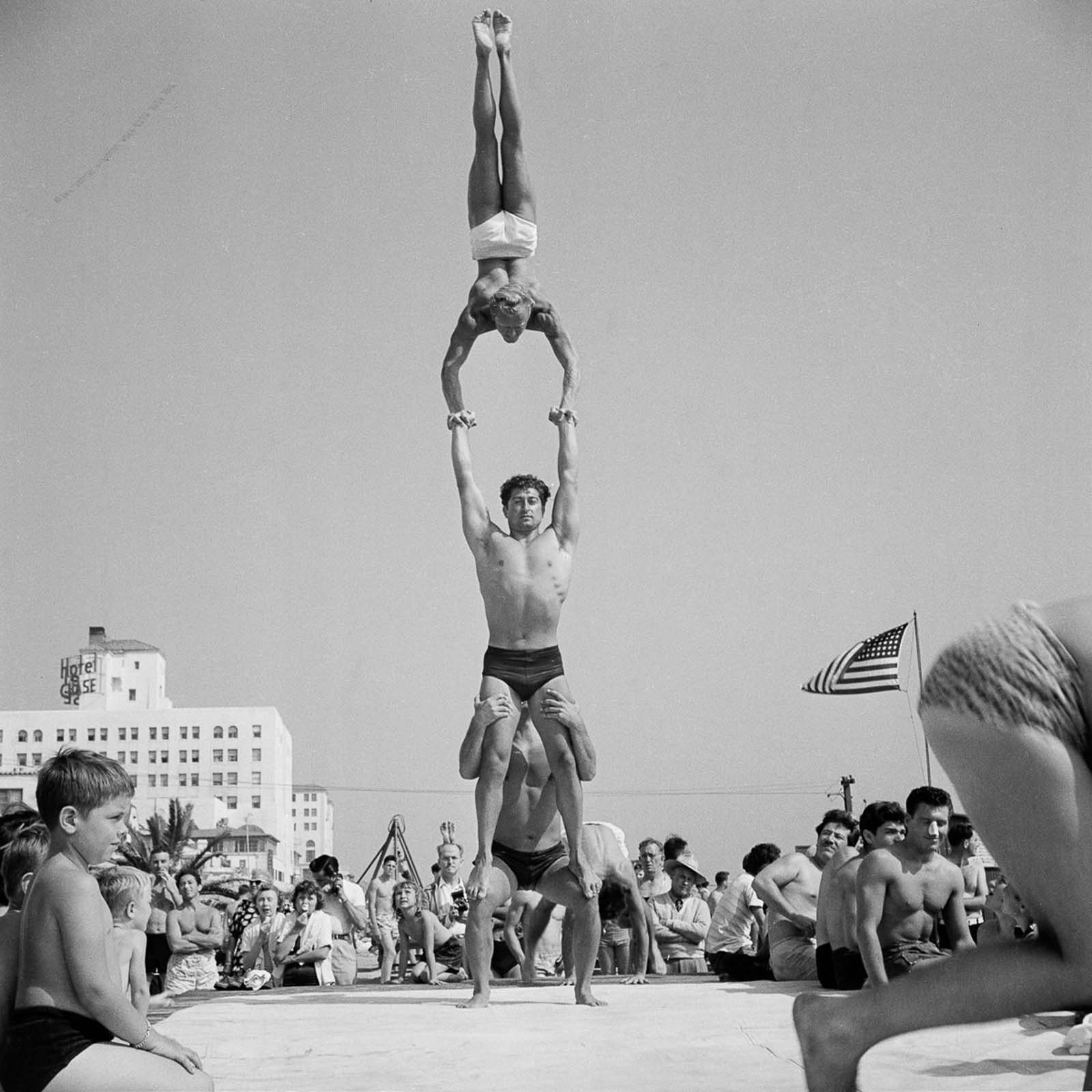 Acrobats at the Muscle Beach.