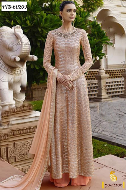 Buy Beige Color Net Heavy Wedding Bridal Floor Length Anarkali Salwar Kameez Dresses Online Shoopping Collection at Low Price Rate at Pavitraa.in