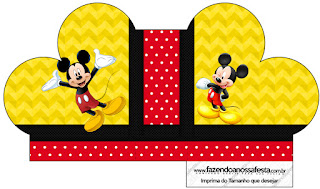 Mickey in Yellow, Zigzag and Red Background: Free Printable Boxes. Mickey in Yellow, Zigzag and Red Background: Free Printable Boxes.