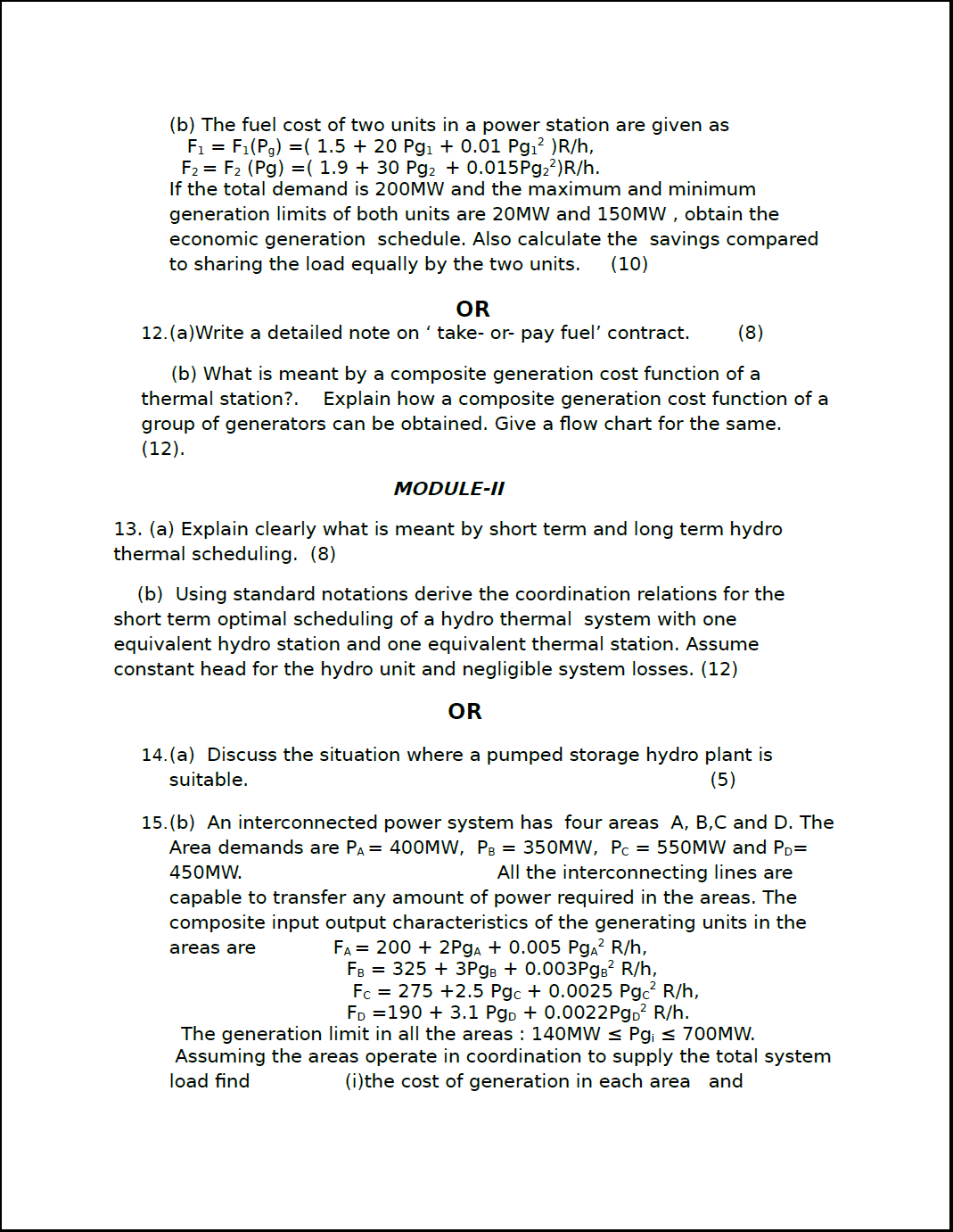 Kerala University B Tech Power System Operation And Control ( E ) 2016