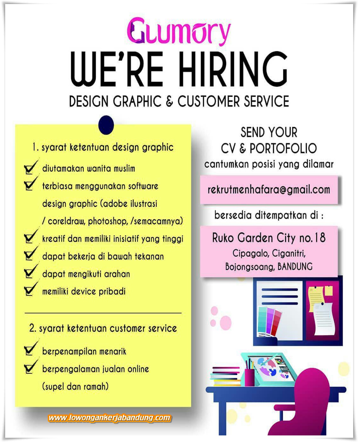 Lowongan Kerja Design Graphic & Customer Service Glumory - Loker