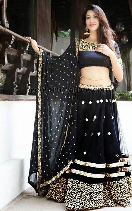 Black lehenga mirror work Clearance