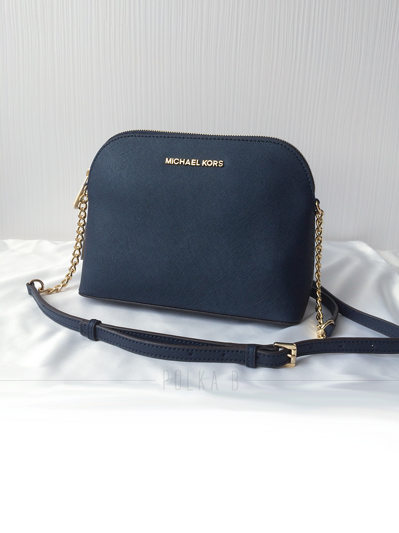 Michael Cindy Large Saffiano Leather Crossbody Navy | Polka B - Authentic Luxury You Can Afford