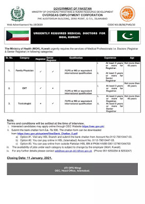 Family Physician, ENT Specialist & Toxicologist Jobs in Kuwait Family Physician, ENT Specialist & Toxicologist Jobs in Kuwait