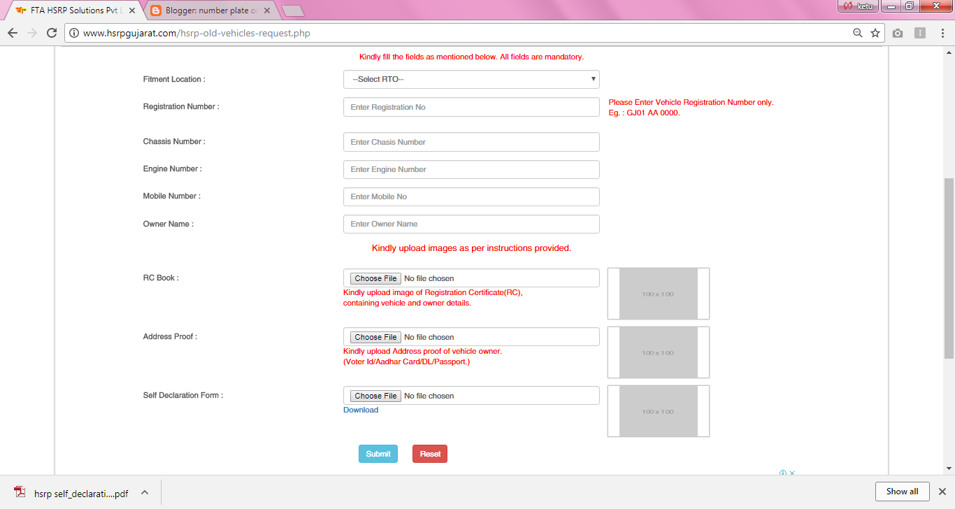 old vehicle hsrp number plate online appointment