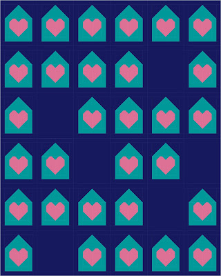 Stay at Home quilt block - a simple heart inside house quilt block to sew while you shelter in place