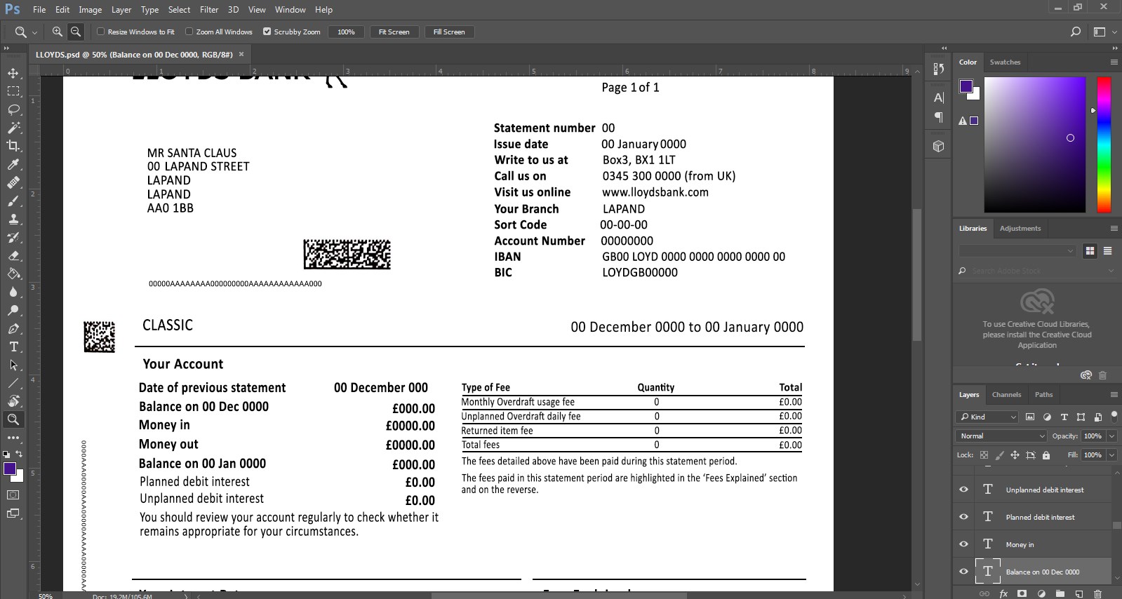 LLOYDS BANK STATEMENT EDITABLE TEMPLATE PSD / UK BANK STATEMENT PSD