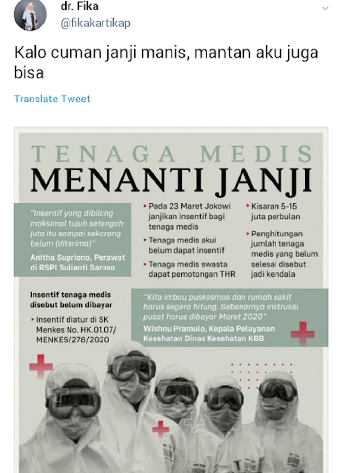 Janji Pemerintah untuk Tenaga Medis, Dokter Fika: Kalau Cuma Janji Manis, Mantan Aku Juga Bisa!