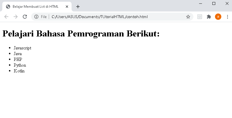 Membuat unordered list di html membuat unordered list