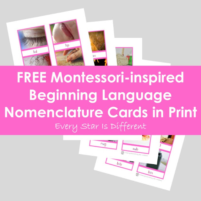 Montessori-inspired Begining Language Nomenclature Cards in Print (Free Printable)