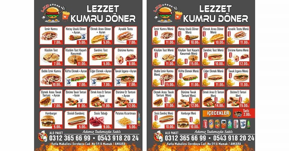 0312 365 66 99 Lezzet Kumru Doner 0312 365 66 99 Lezzet Kumru Doner Menu