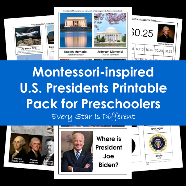 Montessori-inspired U.S. Presidents Printable Pack for Preschoolers