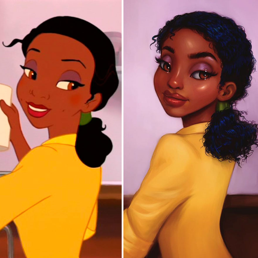 #5 Tiana, The Princess And The Frog - llustrator Repaints Disney Princesses In Her Unique Style #5 Tiana, The Princess And The Frog - llustrator Repaints Disney Princesses In Her Unique Style