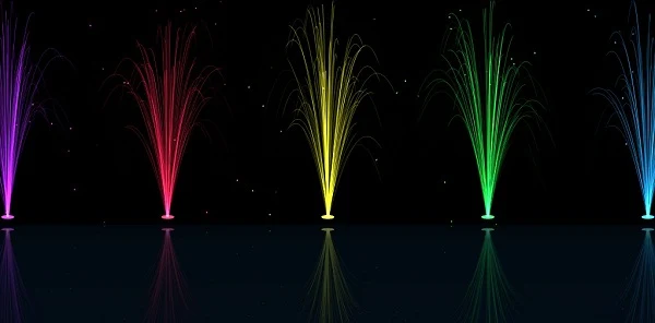 Hiệu ứng đài phun nước chiếu sáng nhiều màu sắc