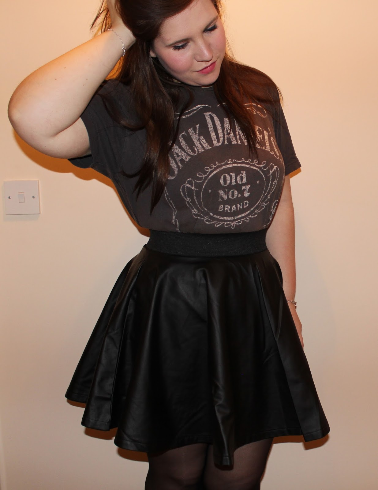 Club L asos leather skirt with jack daniels t-shirt