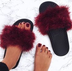 furry slide sandals