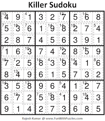 Answer of Killer Sudoku Puzzle (Fun With Sudoku #335)