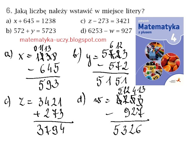 Zad. 6 i 8  str. 97/98 "Matematyka z plusem 4" Odejmowanie liczb sposobem pisemnym w zadaniach z treścią