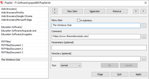 PopSel Windows 7용 팝업 메뉴 실행기 소프트웨어