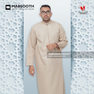 Baju Gamis Pria Mabsooth Resleting Lengan Panjang Warna Coklat Susu