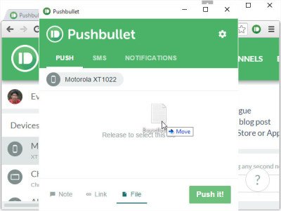 ลากและวางใน PushBullet