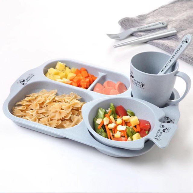 Bộ khay ăn dặm lúa mạch 6 món cho bé Beautiful life – 9588