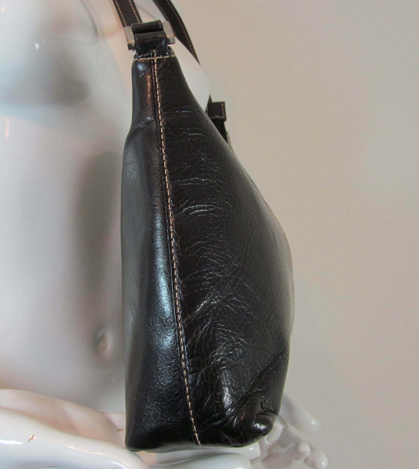 Marks & Spencer black with beige stitch detail leather over shoulder ...