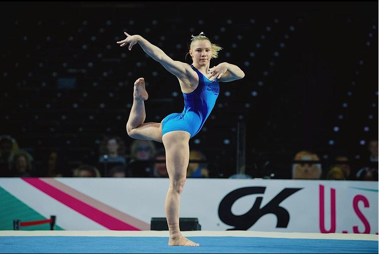 Jade Carey Throwing A Triple Twisting Double Layout On Floor At 2021 U S National Gymnastics Championships Podium Training Wogymnastika