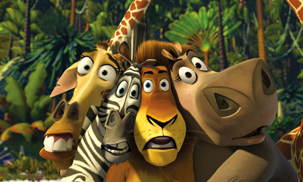 The animals with frightened looks on their faces in Madagascar animatedfilmreviews.filminspector.com