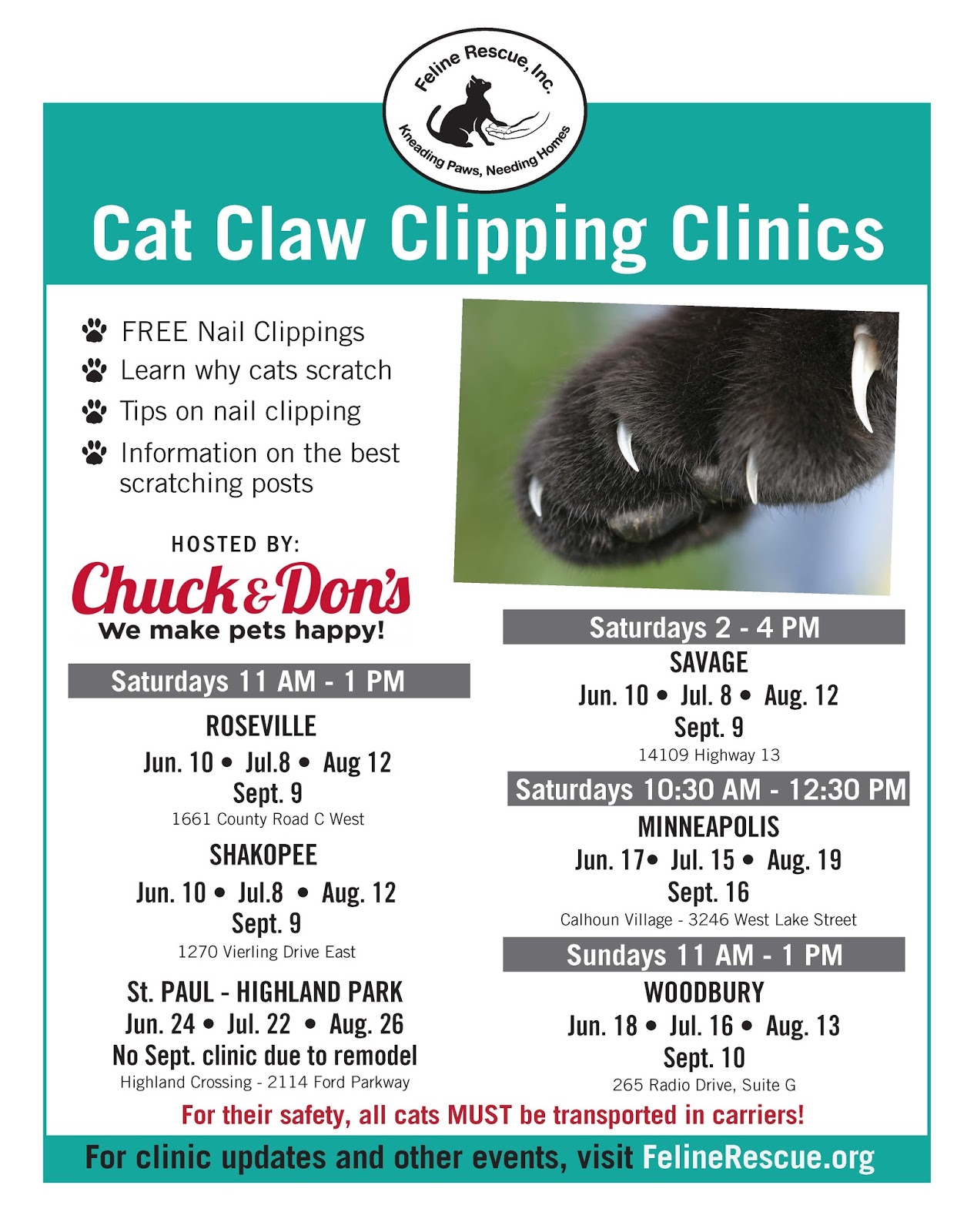 Feline Rescue Cat Tales Cat Claw Clipping Clinics