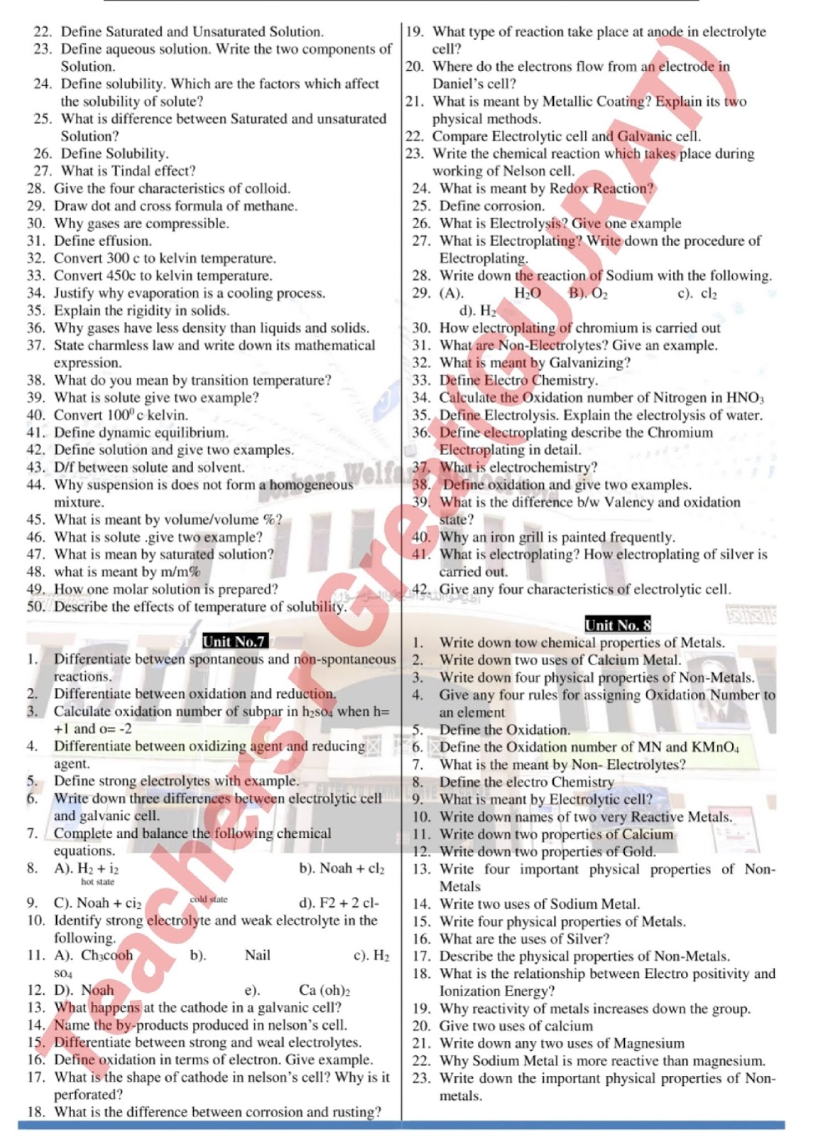 9th Class Chemistry Guess Paper 2019 Sadaqat Academy