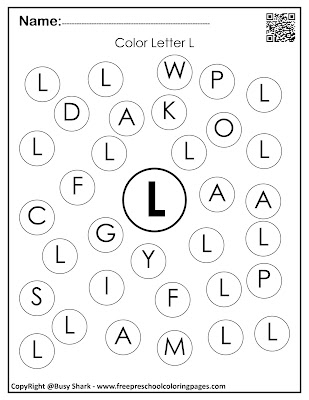 Letter L dot markers free preschool coloring pages ,learn alphabet ABC for toddlers