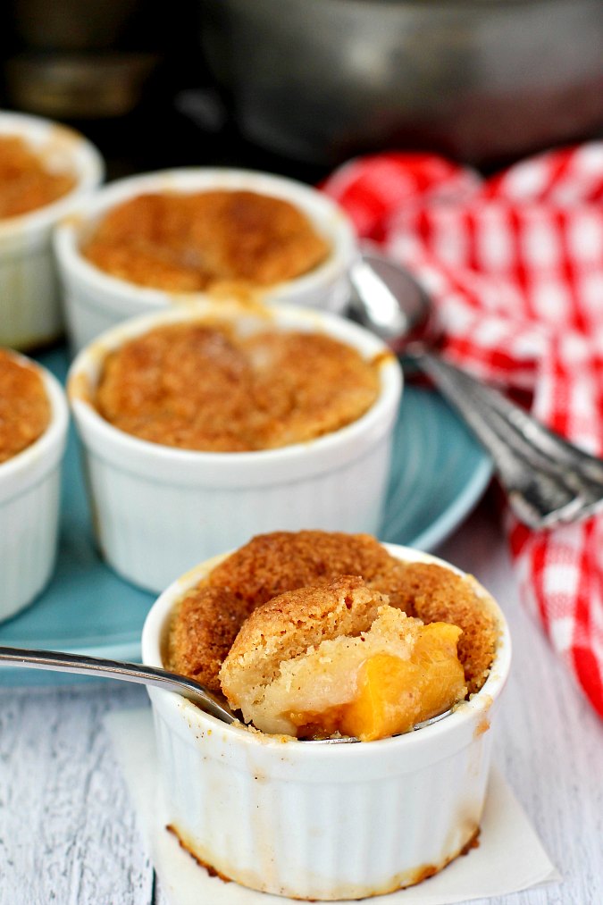 Mini peach cobblers that are baked