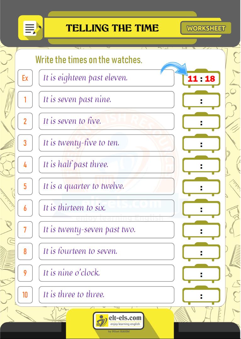 Worksheet: Telling the time | www.elt-els.com
