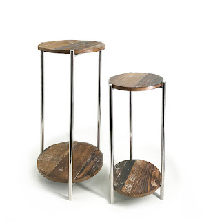 Mesas pedestal macetero acero madera rustica