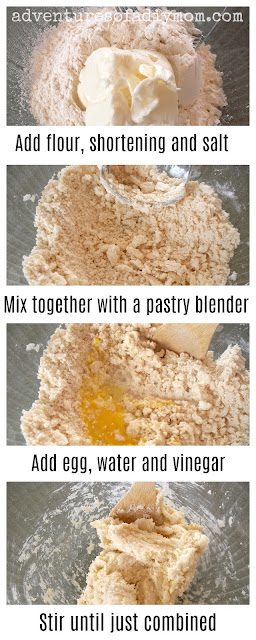 collage of images depicting the steps to make pie crust