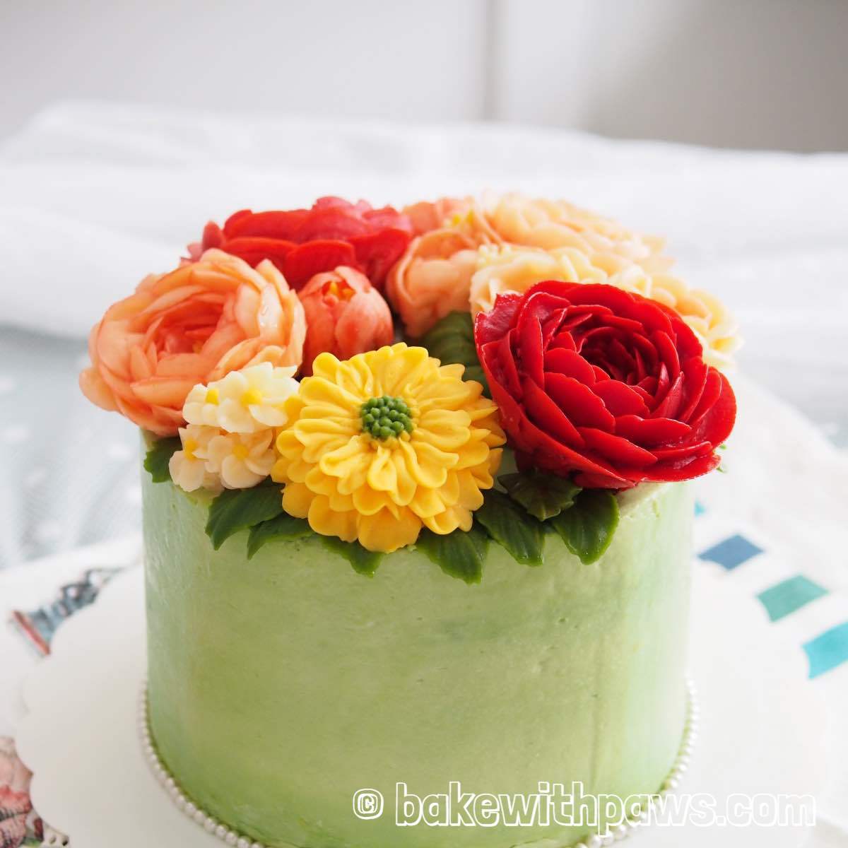 Korean Style Buttercream Flowers Cake 28 BAKE WITH PAWS