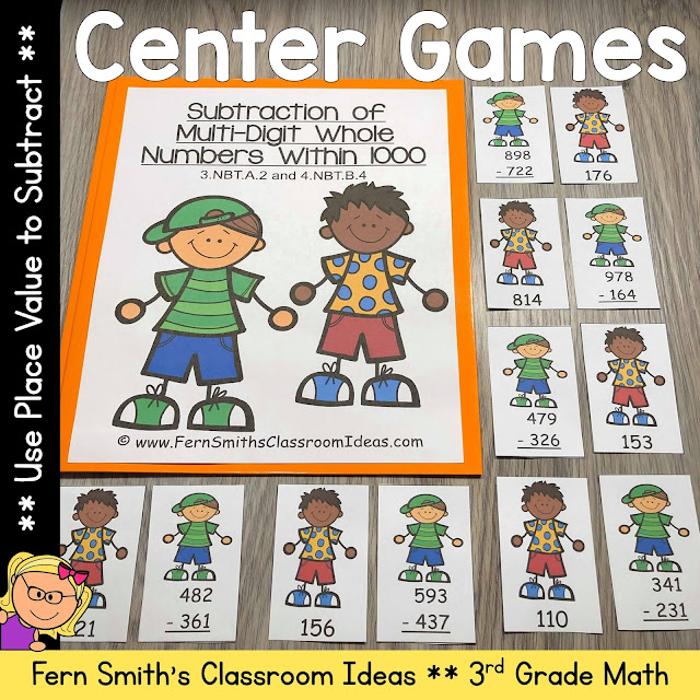 Teaching How to Use Place Value to Subtract Including Lesson Plans, Centers, Task Cards, Color By Numbers & More Resources. #FernSmithsClassroomIdeas