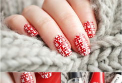Red Nails Art with White Cross and Dots