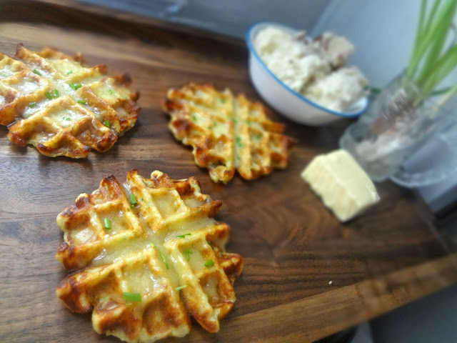 Mashed Potato, Cheddar, and Scallion Waffles