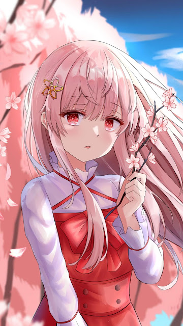 Girl, sakura tree, pink, anime iphone and desktop wallpaper. Girl, sakura tree, pink, anime iphone and desktop wallpaper.