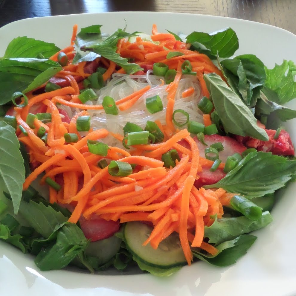 Char Siu Vermicelli:  A salad of crisp vegetables and lettuce with noodles and pork all brought together with a sweet, salty, spicy, and sour sauce.