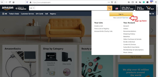 buy on Amazon from the philippines step 1