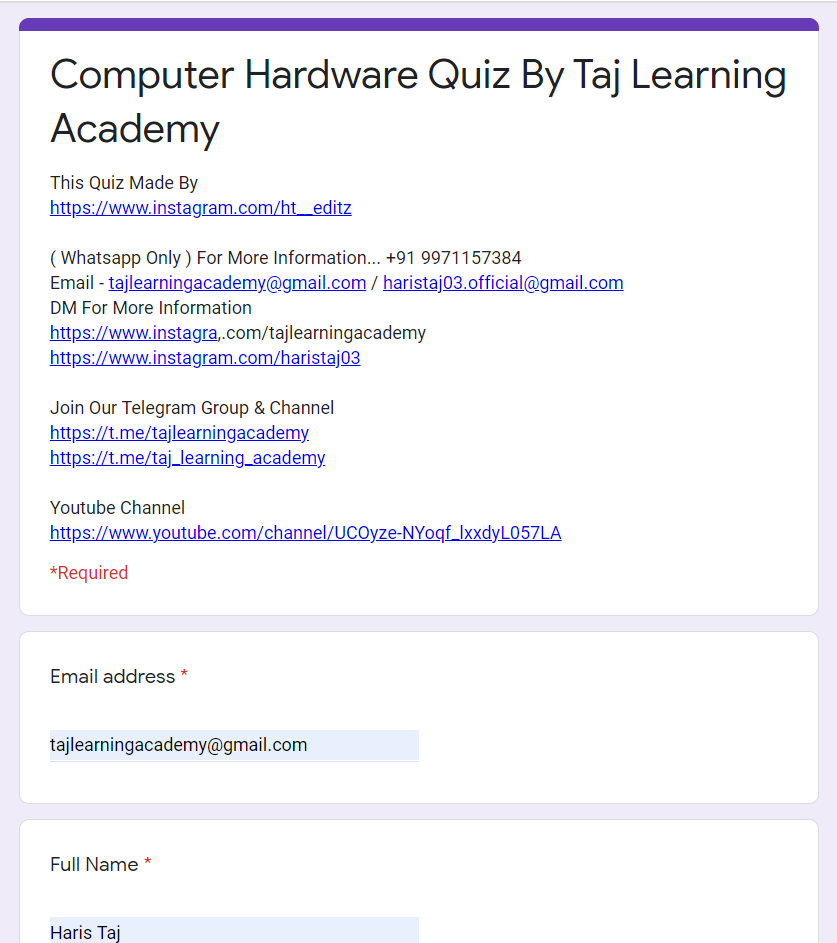 Computer Hardware Quiz By Taj Learning Academy