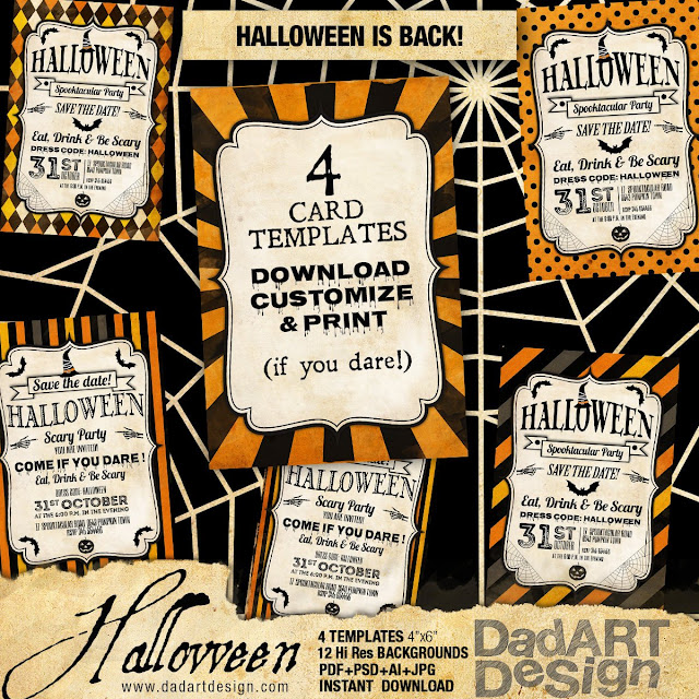 Halloween 4 Vintage Card Templates