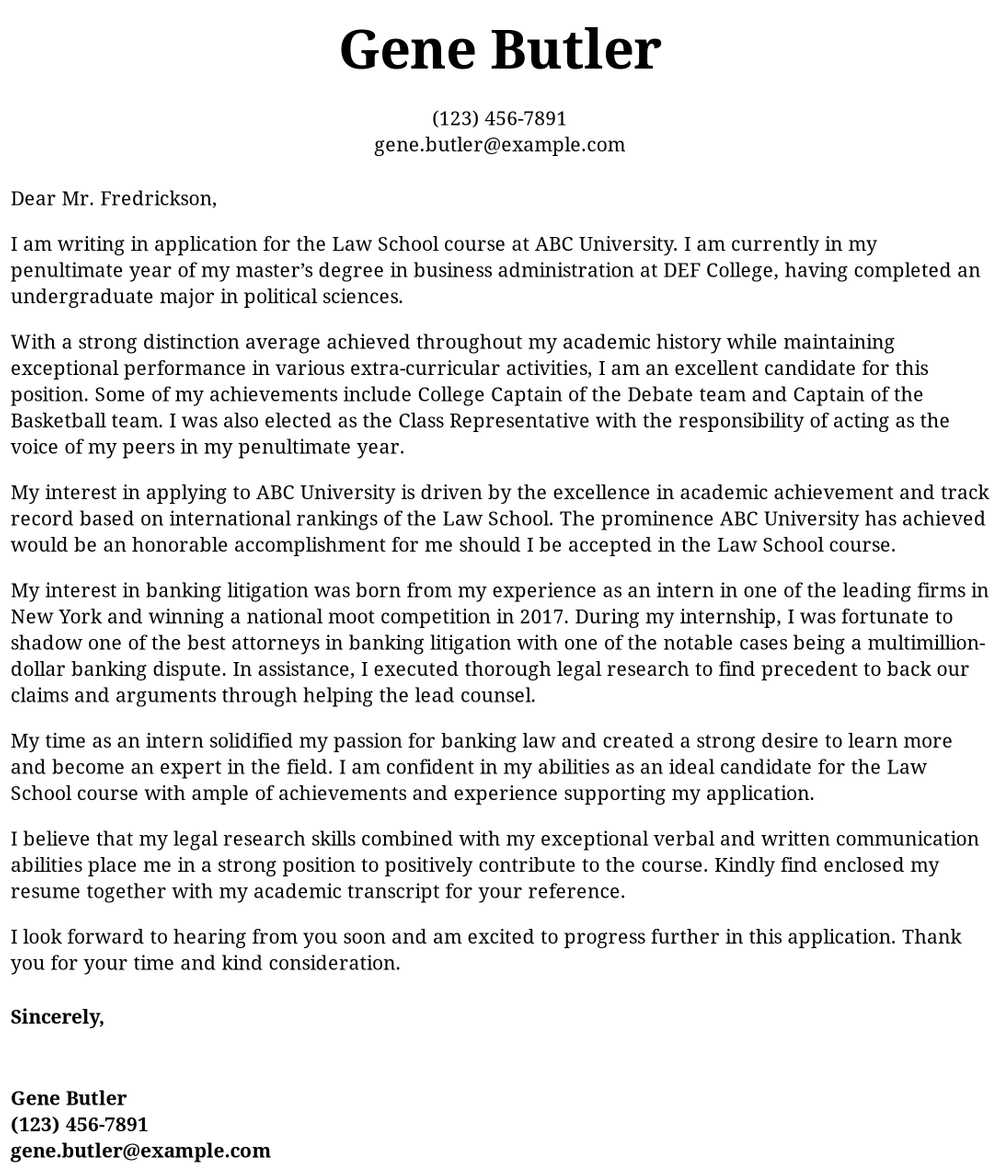 Cover Letter Recent Law School Graduate | Sample Letter