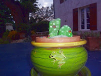 May and June at Gone Fishin Aiguillon Rennet the little green frog trying to hide