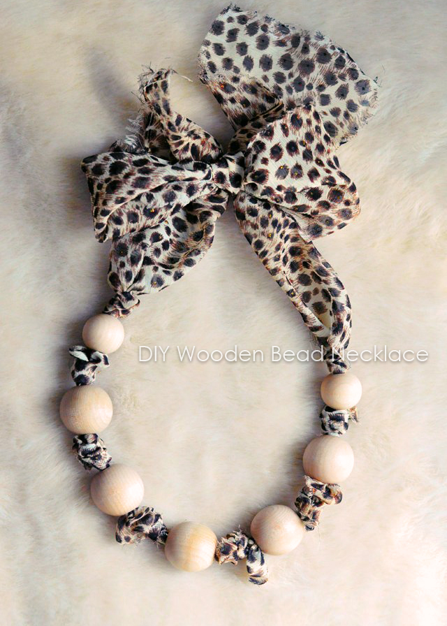 DIY gifts, leopard chiffon wooden bead necklace