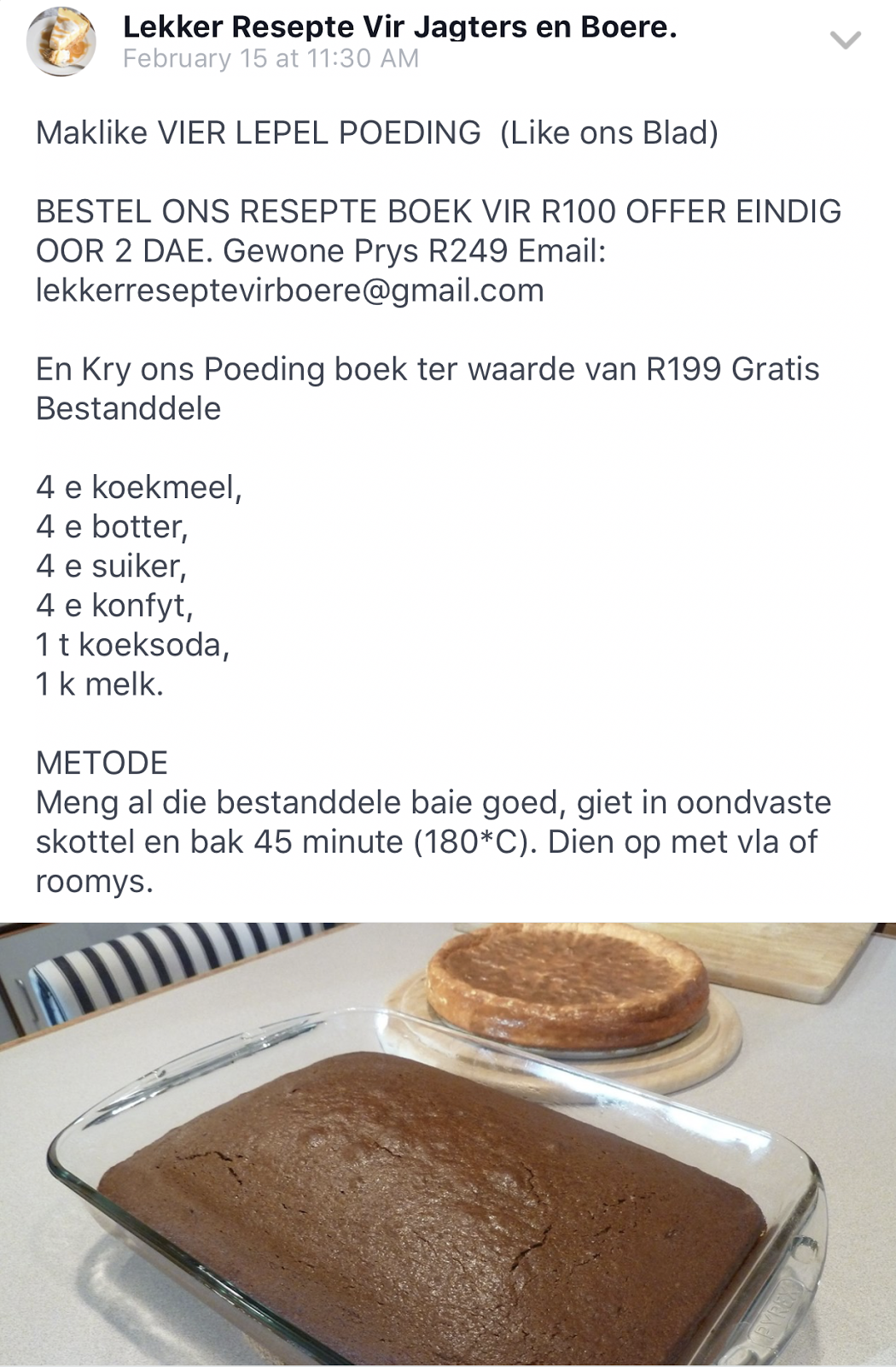 Lekker Resepte : Maklike 4 lepel poeding Lekker Resepte : Maklike 4 lepel poeding