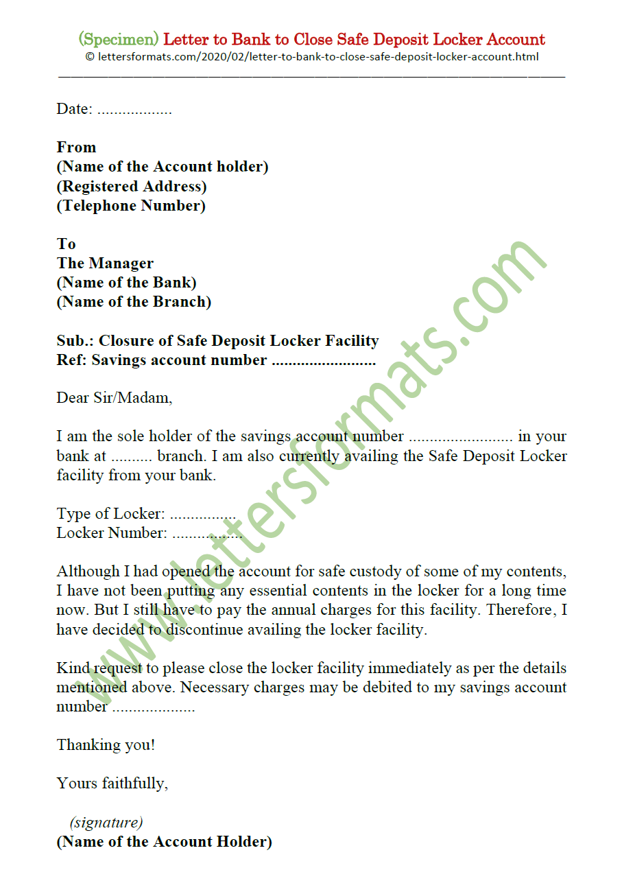 application letter for bank locker closed